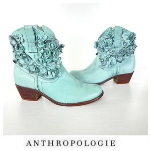 ANTHROPOLOGIE Sheridan | Mia Blue Saffron Floral Western Ankle Boots Sz 38